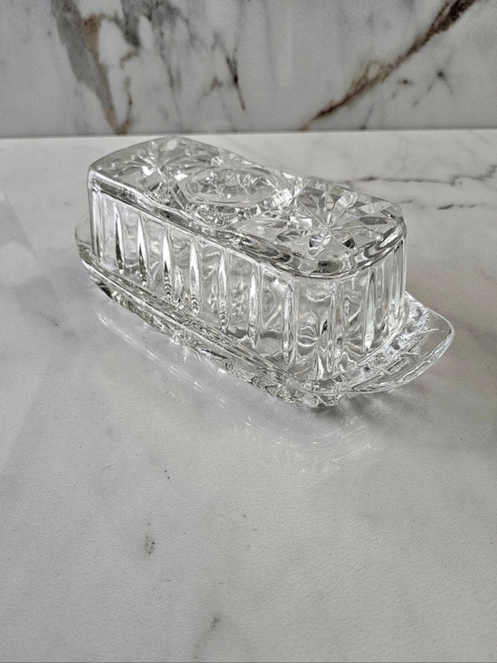 Anchor Hocking Star of David Early American Prescut (EAPC) Covered Butter Dish
